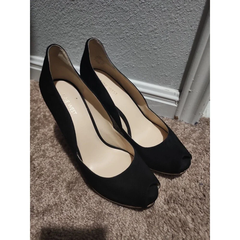 Nine West Women's Solid Black Suede Peep Toe Platform High Heel Shoes Size: 10M